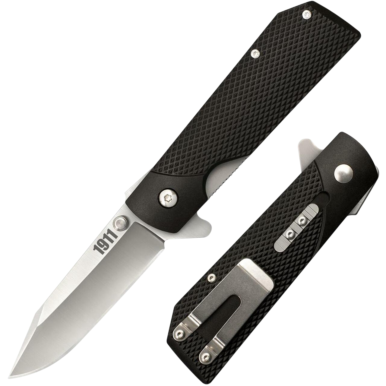 1911 3" Folding Clip Point Plain Knife - Black Checkered