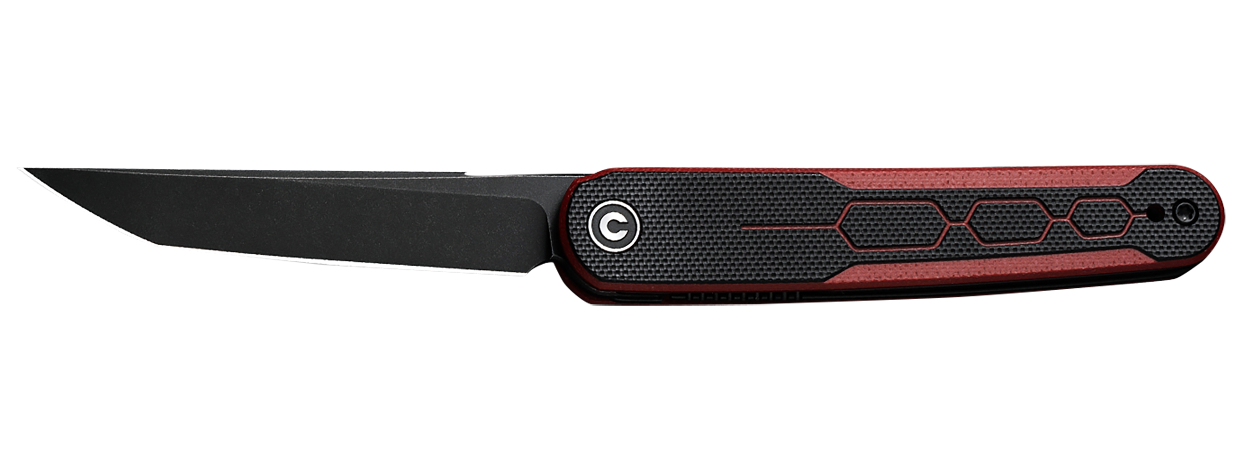 KwaiQ 2.97" Folding Plain Knife - Black/Burgundy Textured G10 Handle